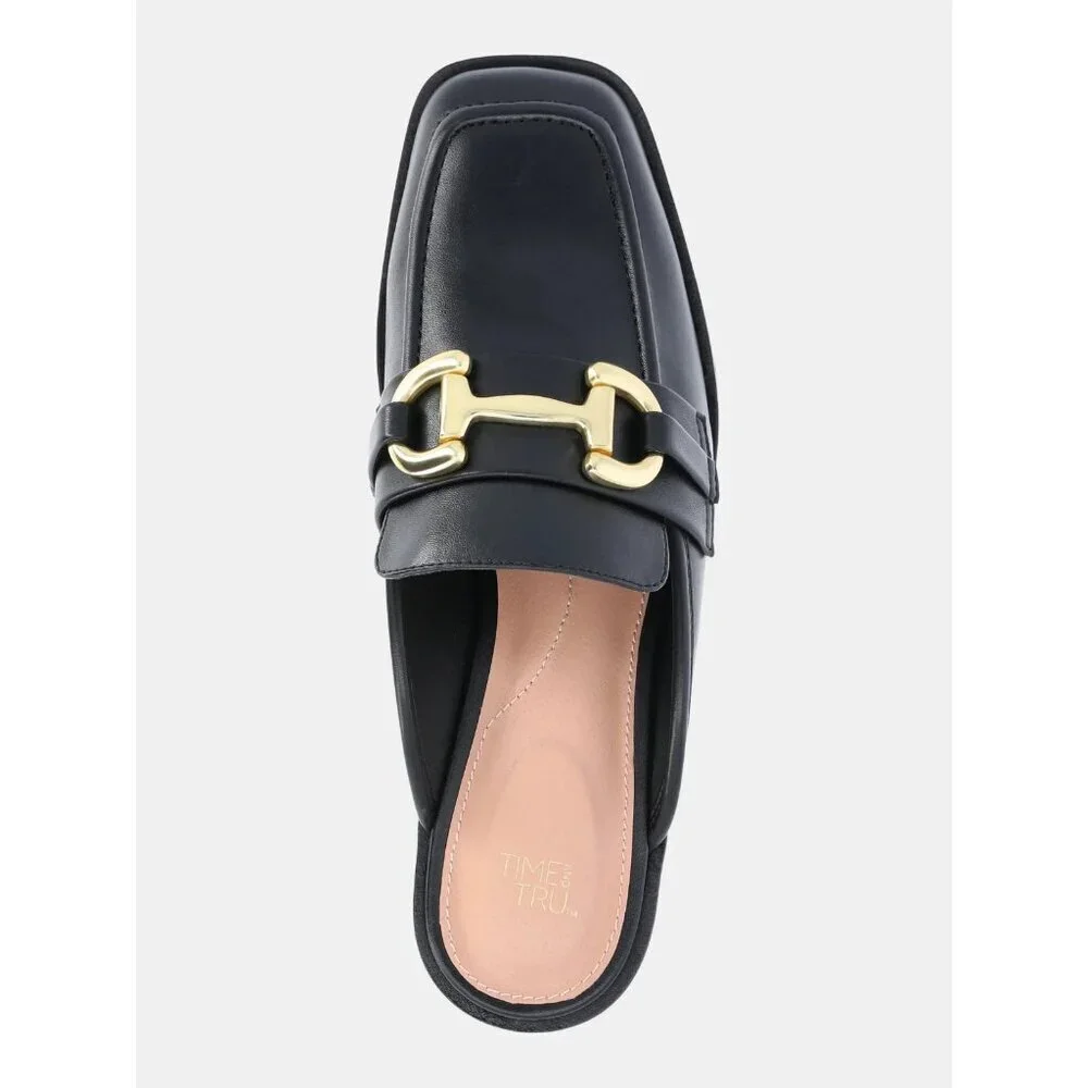 Time and Tru Women's Loafer Mules, Size 6, Medium Width, Slip-On, Solid Black